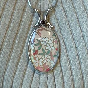 Sterling Silver Amethyst & Garnet Flower Painting Reversible Pendant